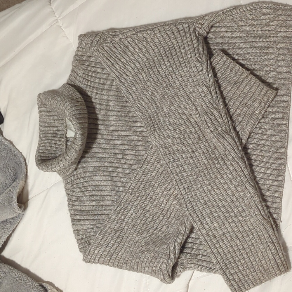 Taupe grey crop turtleneck sweater